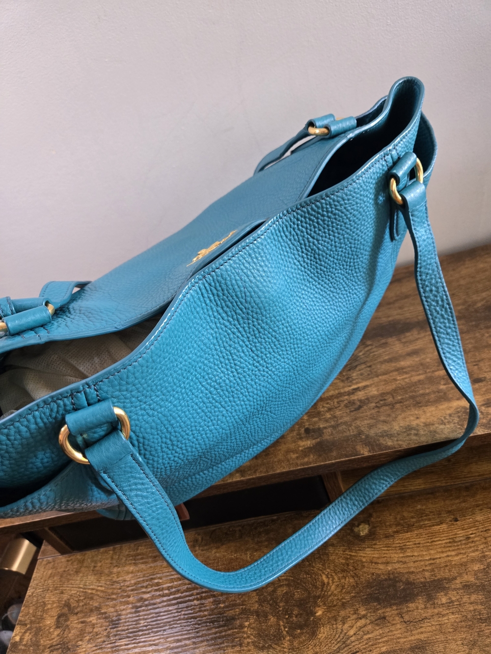 Prada Teal Pebbled Leather Tote - Picture 9 of 14